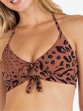 Hurley Reversible Animal-Print Halter Bikini Top - Brown & Black